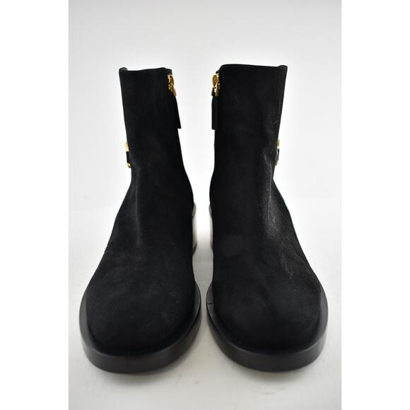 Valentino V Logo Gold Black Suede Block Heel Short Ankle Chelsea Zip Bootie 37.5 - Picture 3 of 10